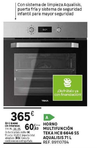 Leroy Merlin Horno Multifunción Teka HCB 6646 SS Aqualisis 71 L oferta