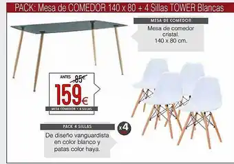 Atrapamuebles Pack: Mesa De Comedor 140x80 + 4 Sillas Tower Blancas oferta