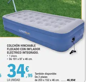 E.Leclerc Colchón Hinchable Flocado Con Inflador Eléctrico Integrado 1 plaza De 191 x 97 x 46 cm oferta
