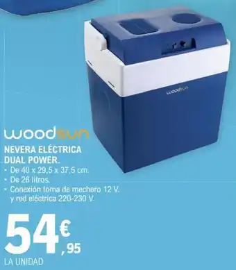 E.Leclerc woodsun Nevera Eléctrica Dual Power 40 x 29,5 x 37,5 cm 26 litros oferta