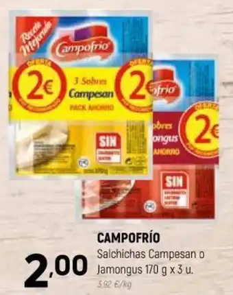 Coviran Campofrío Salchichas Campesan o Jamongus 170 g x 3 u. oferta