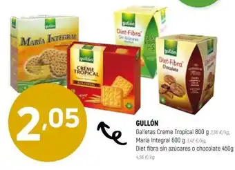 Coviran Gullón Galletas Creme Tropical 800 g/ María Integral 600 g / Diet fibra sin azúcares o chocolate 450 g oferta