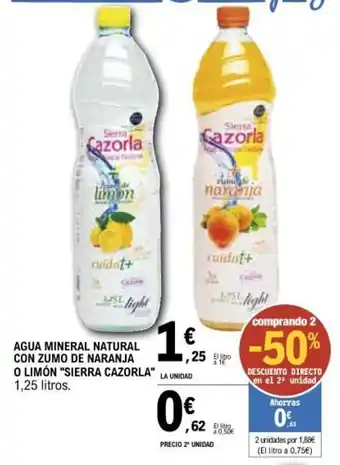 E.Leclerc Sierra Cazorla Agua Minerla Natural Con Zumo De Naranja O Limón 1,25 litros oferta