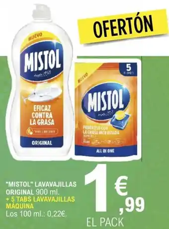 E.Leclerc Mistol Lavavajillas Original 900 ml + 5 Tabs Lavavajillas Máquina 100 ml oferta