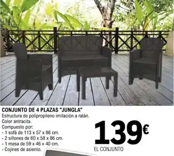 E.Leclerc Jungla Conjunto De 4 Plazas 1 sofá 113 x 57 x 86 cm , 2 silliones 60 x 58 x 86 cm, 1 mesa 59 x 46 x 86 cm oferta