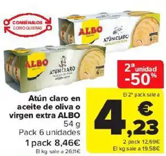 Carrefour Atún claro en aceite de oliva o virgen extra albo oferta