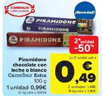 Carrefour Piramidone chocolate con leche o blanco carrefour extra oferta