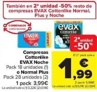 Carrefour Compresas cottonlike evax noche o normal plus oferta