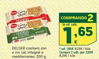 HiperDino Crackers con o sin sal, integral o mediterráneo delser oferta