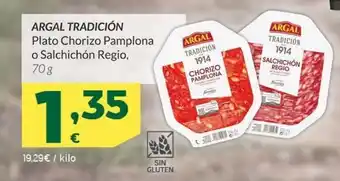 HiperDino Plato chorizo de pamplona o salchichón regio argal oferta