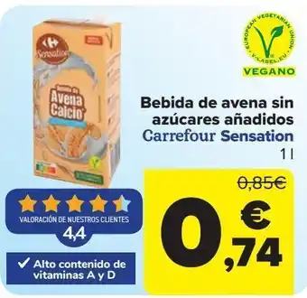 Carrefour Bebida de avena sin azúcares añadidos carrefour sensation oferta
