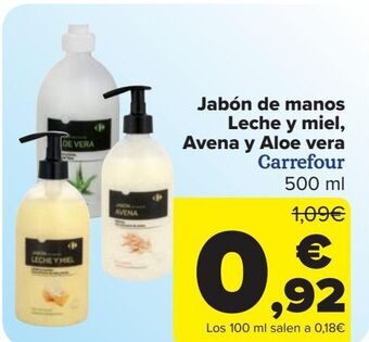 Carrefour Jabón de manos leche y miel, avena y aloe vera carrefour oferta