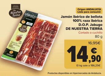 Carrefour Jamón ibérico de bellota 100% raza ibérica d.o.p. jabugo de nuestra tierra oferta