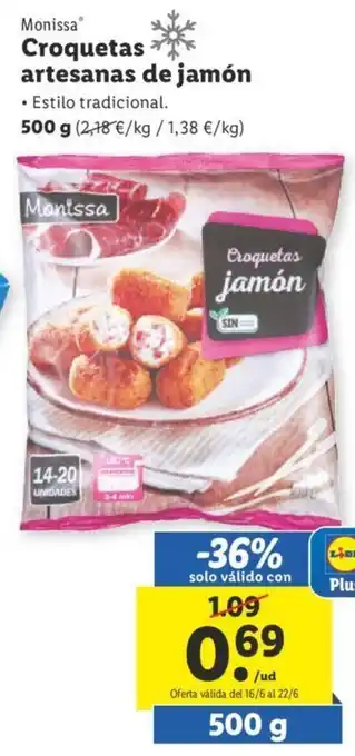 Lidl Monissa® Croquetas Artesanas de Jamón 500 g oferta