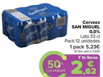 Carrefour Market San Miguel Cerveza 0,0% Lata 33 cl Pack 12 Unidades oferta