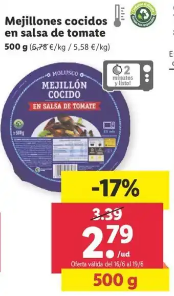 Lidl Mejillones Cocidos En Salsa de Tomate 500 g oferta
