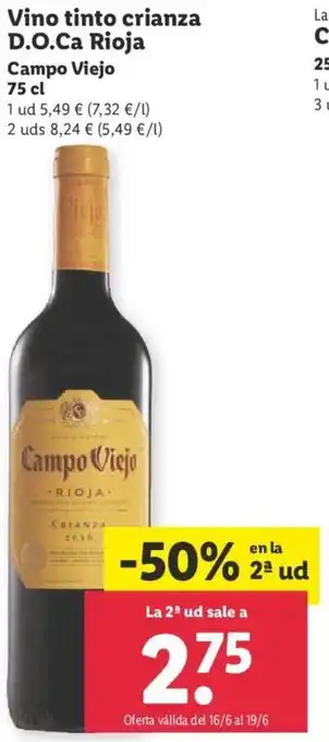 Lidl Campo Viejo Vino Tinto Crianza D.O.Ca Rioja 75 cl oferta