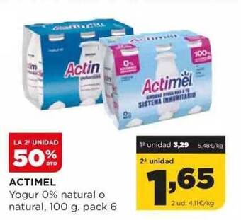 Alimerka La 2a Unidad 50% Dto Actimel Yogur 0% Natural O Natural oferta