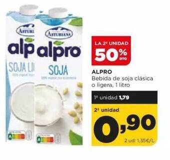 Alimerka La 2a Unidad 50% Dto Alpro Bebida De Soja Clasica O Ligera oferta