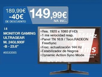 Costco LG Monitor Gaming Ultragear M.24GL600F-B-23.6'' oferta