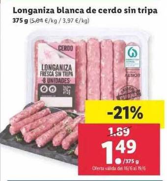 Lidl Longaniza Blanca De Cerdo Sin Tripa oferta