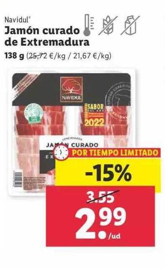 Lidl Navidul Jamón Curado De Extremadura oferta
