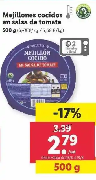Lidl Mejillones Cocidos En Salsa De Tomate oferta
