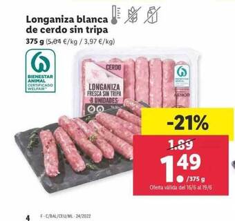 Lidl Longaniza Blanca De Cerdo Sin Tripa oferta