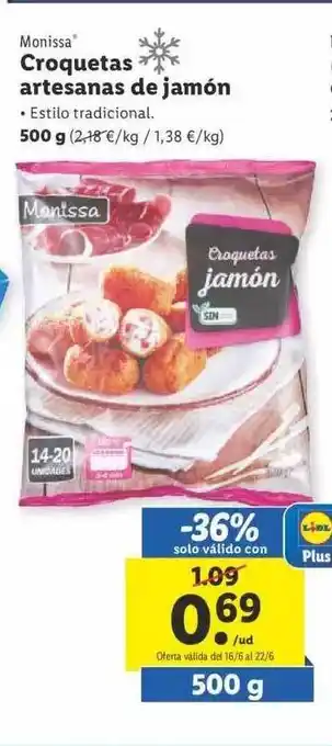 Lidl Monissa Croquetas Artesanas De Jamón oferta