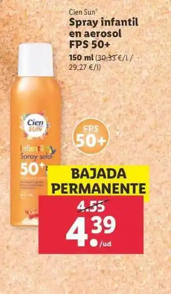 Lidl Cien Sun Spray Infantil En Aerosol Fps 50+ oferta