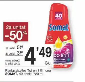 BonpreuEsclat 2a Unitat -50% Rentavaixelles Tot En 1 Llimona Somat 40 Dosis oferta