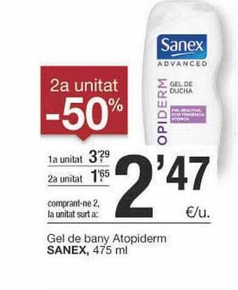 BonpreuEsclat 2a Unitat -50% Gel De Bany Atopiderm Sanex oferta