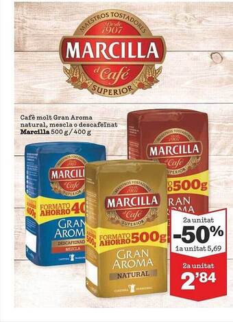 Sorli 2a Unitat -50% Cafè Molt Gran Aroma Natural Mescla O Descafeïnat Marcilla oferta