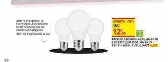 Leroy Merlin Pack De 3 Bombillas Filamento Led E27 11.2 W 1500 Lúmenes oferta