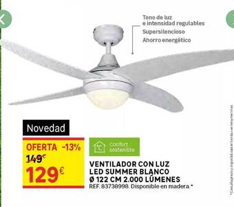 Leroy Merlin Ventilador Con Luz Led Summer Blanco ø 122 Cm 2.000 Lúmenes oferta