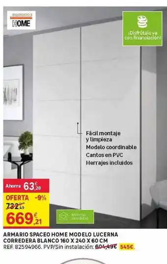 Leroy Merlin Armario Spaceo Home Modelo Lucerna Corredera Blanco oferta