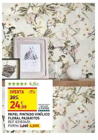 Leroy Merlin Papel Pintado Vinílico Floral Pajaritos oferta