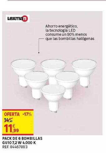 Leroy Merlin Pack De 6 Bombillas Gu10 7.2 W 4.000 K oferta