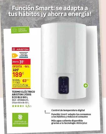 Leroy Merlin Termo Eléctrico Ariston Lydos Eco Blu 80 L oferta