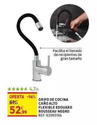 Leroy Merlin Grifo De Cocina Caño Alto Flexible Edouard Rousseau Negro oferta