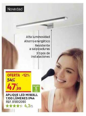 Leroy Merlin Aplique Led Miwall 1.100 Lúmenes Ip44 oferta