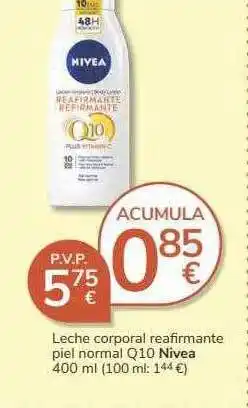 Supermercados Charter Leche Corporal Reafirmante Piel Normal Q10 Nivea oferta