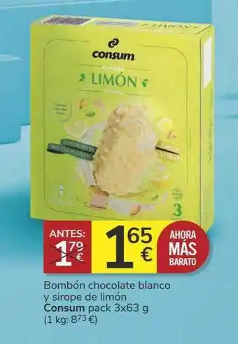 Supermercados Charter Bombón Chocolate Blanco Y Sirope De Limón Consum oferta