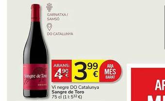Consum Vi Negre Do Catalunya Sangre De Toro oferta