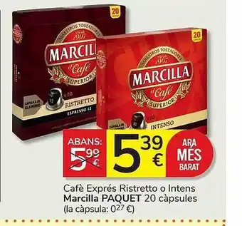 Cafè Exprés Ristretto O Intens Marcilla Paquet 20 Càpsules