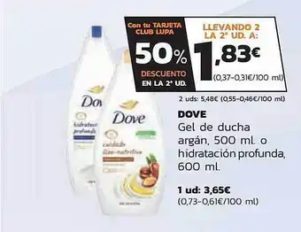 Supermercados Lupa 50% Descuento En La 2a Ud Dove Gel De Ducha Argán O Hidratación Profunda oferta