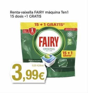 Supermercats Jespac Renta-vaixella Fairy Màquina Ten1 15 Dosis + 1 Gratis oferta
