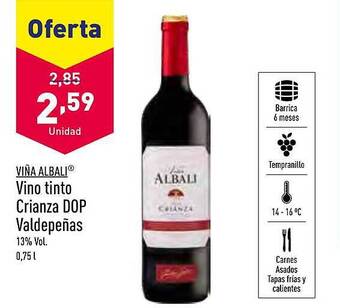 ALDI Viña Albali Vino Tinto Crianza Dop Valdepeñas oferta