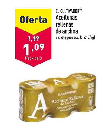 ALDI El Cultivador Aceitunas Rellenas De Anchoa oferta