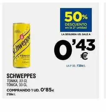 BM Supermercados 50% Descuento En La 2a Unidad Schweppes Tónica oferta